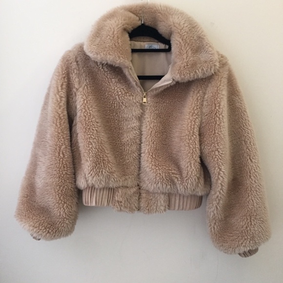 Crop Teddy Jacket  - Tan - Picture 1 of 4